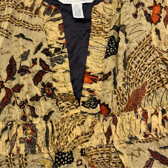 Diane Von Furstenberg Silk Brown Sheer Sleeves Knee Length Floral Dress Size 4 - Picture 6 of 13